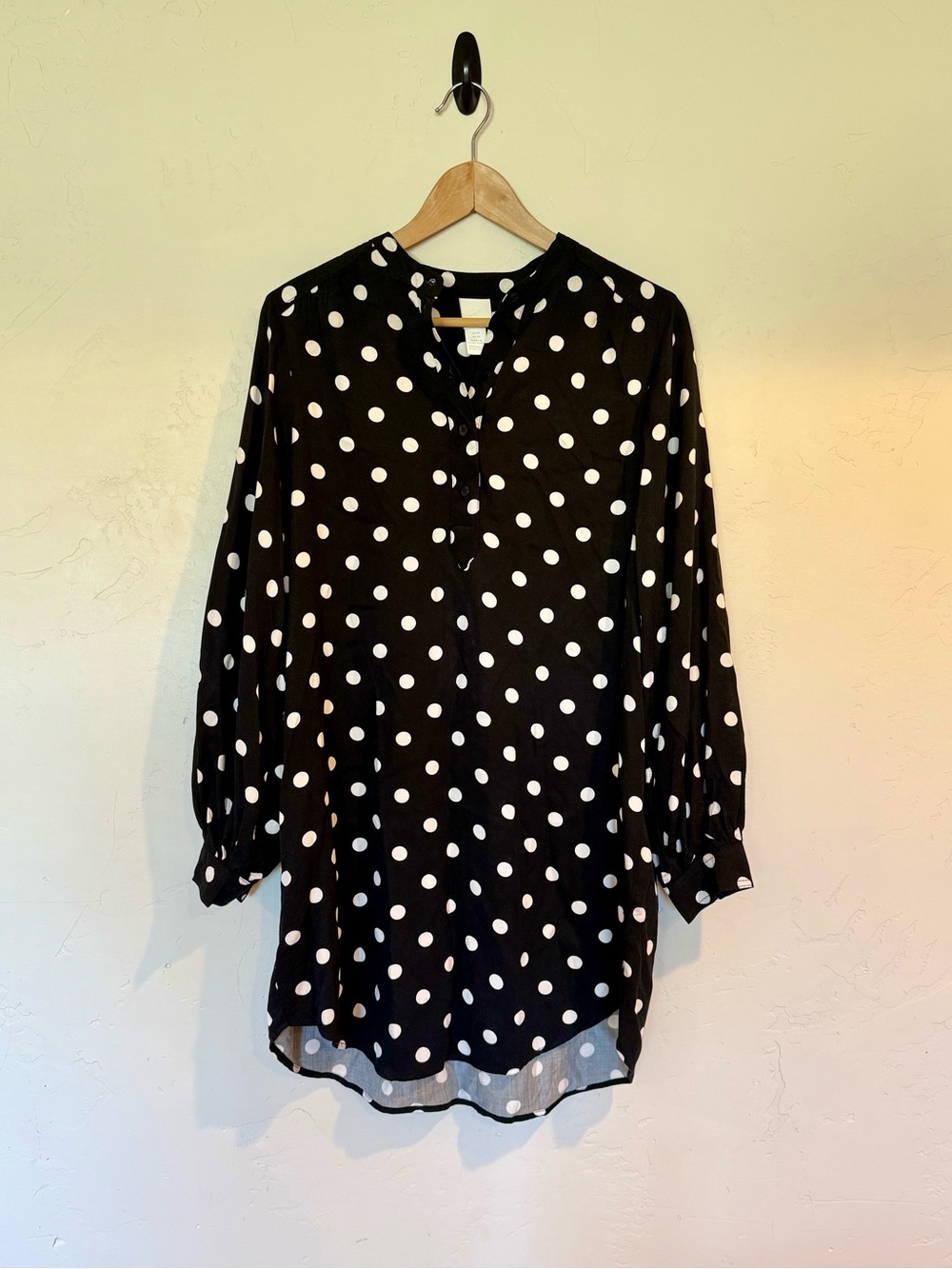 H&M Oversized Black Long Sleeve Polka Dot Tunic Dress